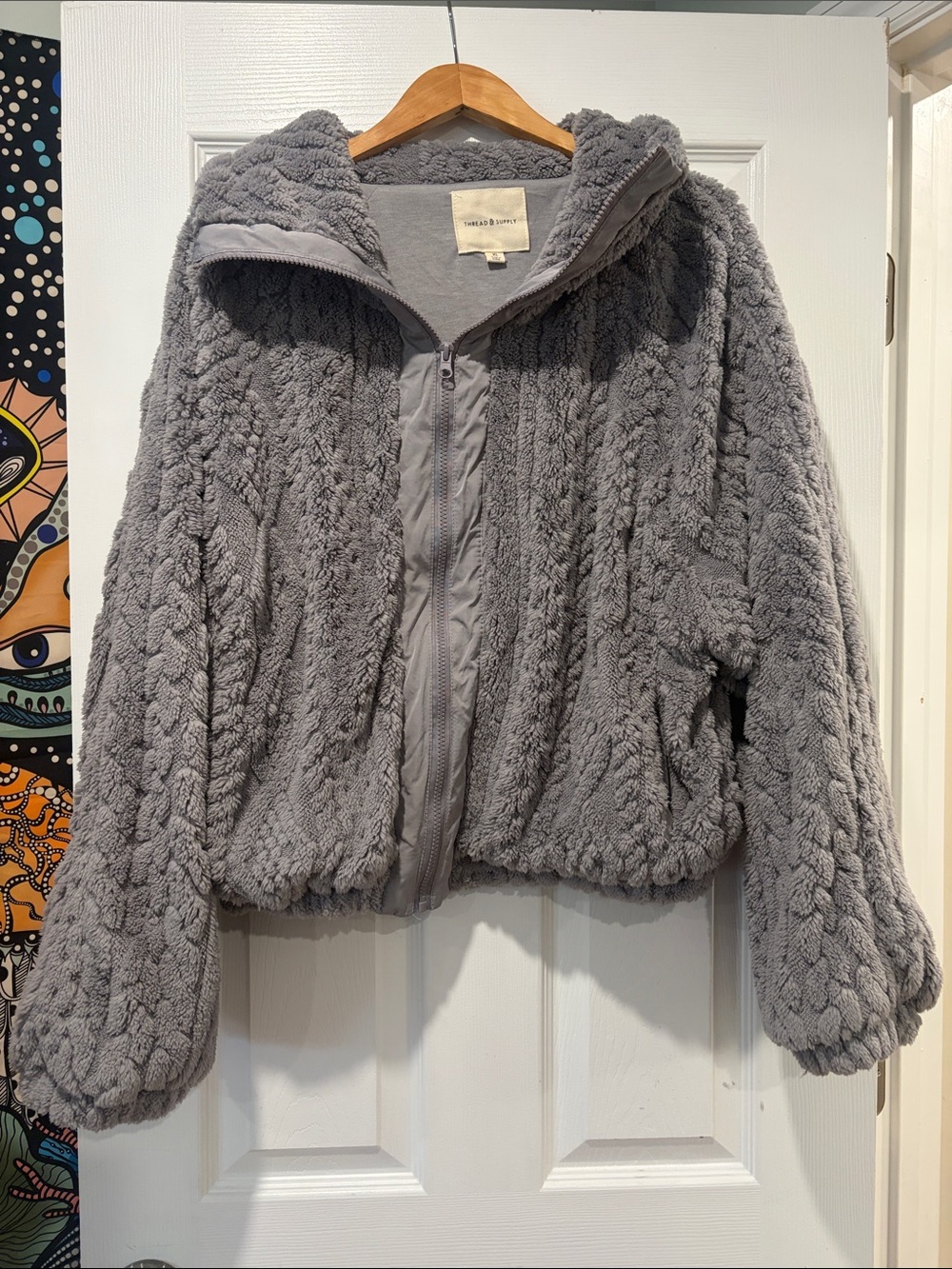 Thread & Supply Plush Gray Hooded Puffer Jacket